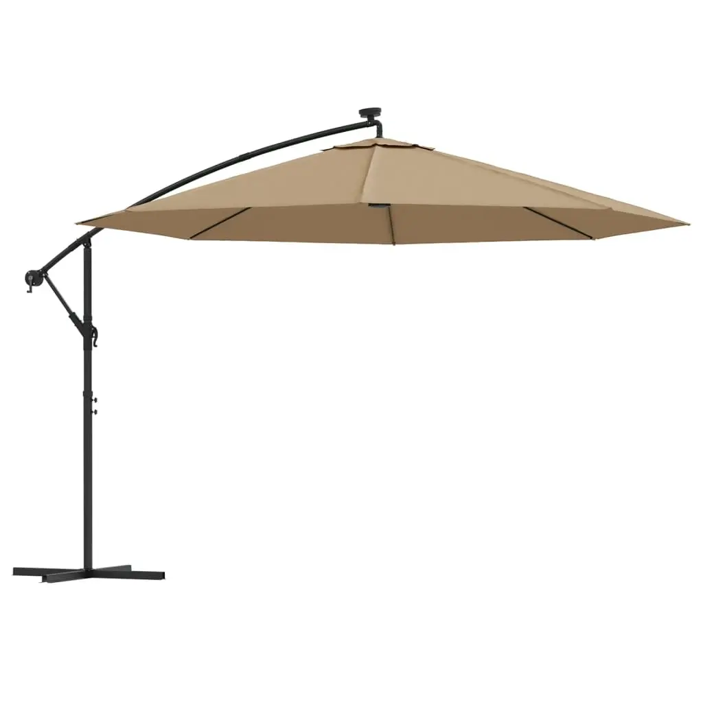 Cantilever Garden Parasol with LED Lights and Metal Pole 350 cm Taupe 44526 - Home & Garden