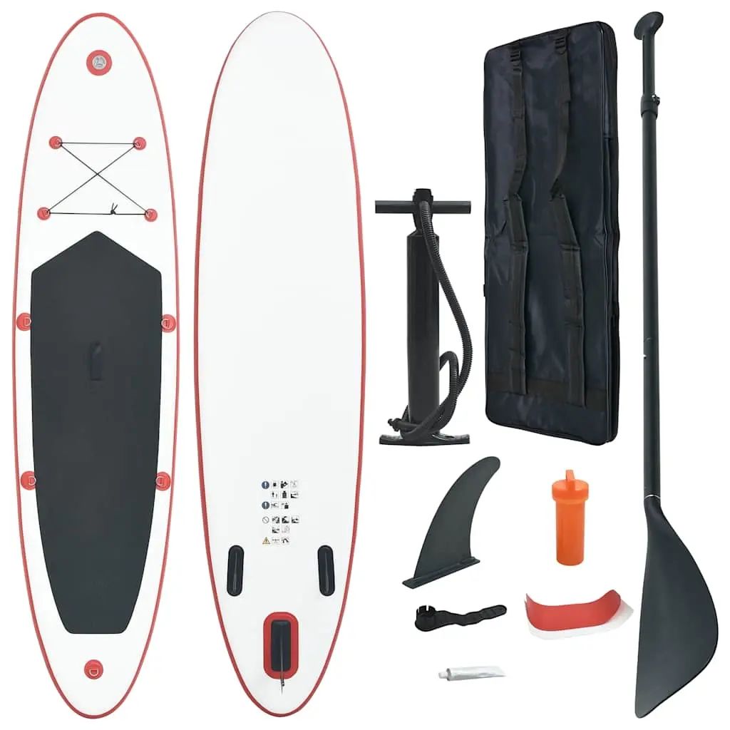 Inflatable Stand Up Paddleboard Set Red and White 91581 - Sports & Outdoor