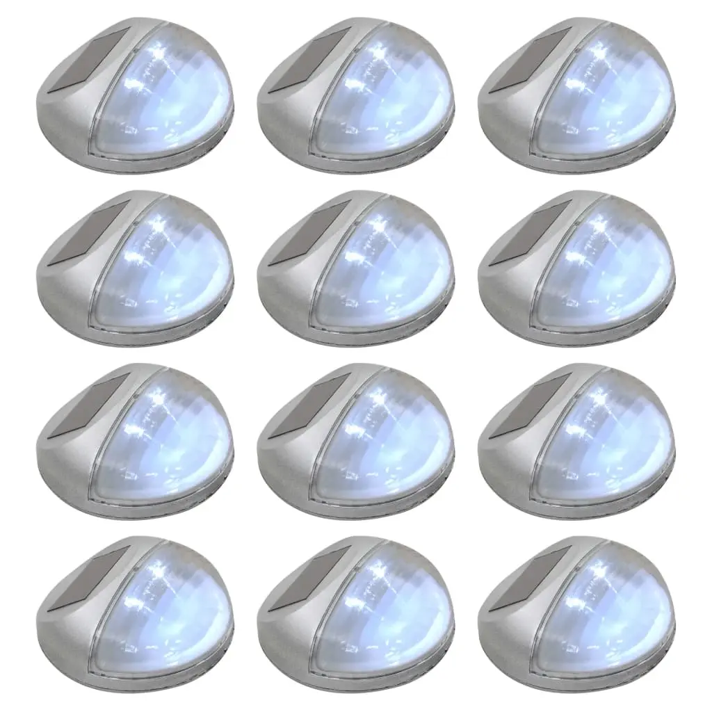 Outdoor Solar Wall Lamps LED 12 pcs Round Silver 44473 - Home & Garden