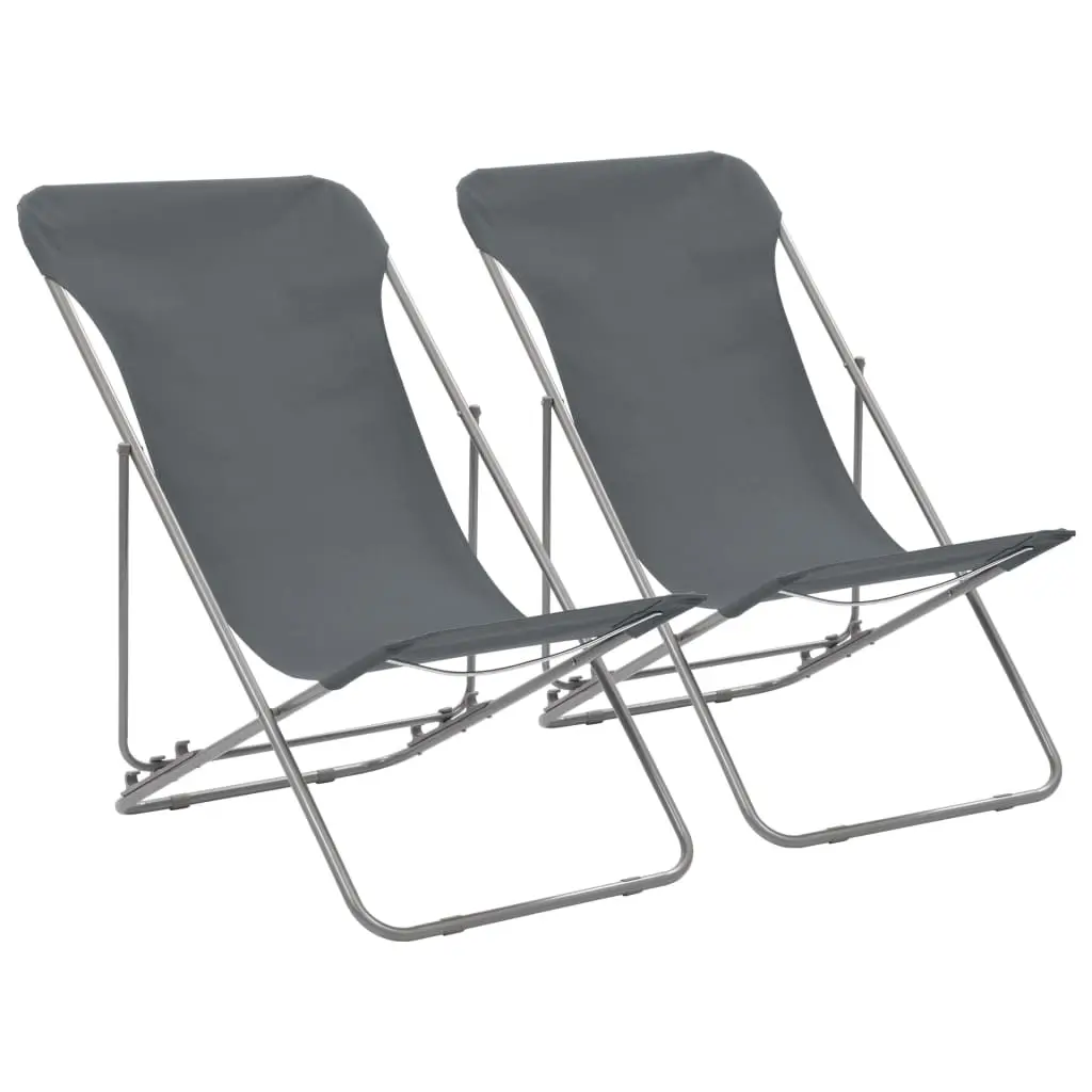 Folding Beach Chairs 2 pcs Steel and Oxford Fabric Grey 44361 - Furniture
