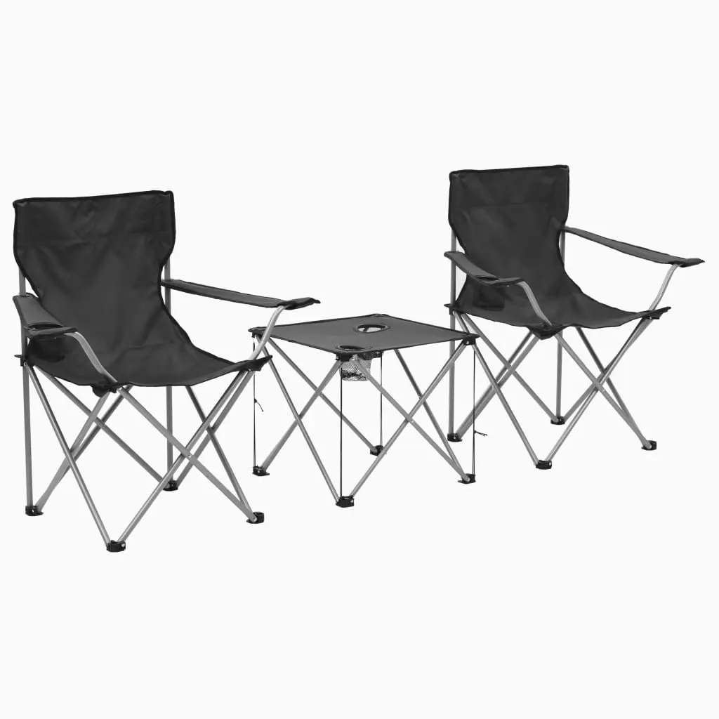 Camping Table and Chair Set 3 Pieces Grey 44384 - Sports & Outdoor
