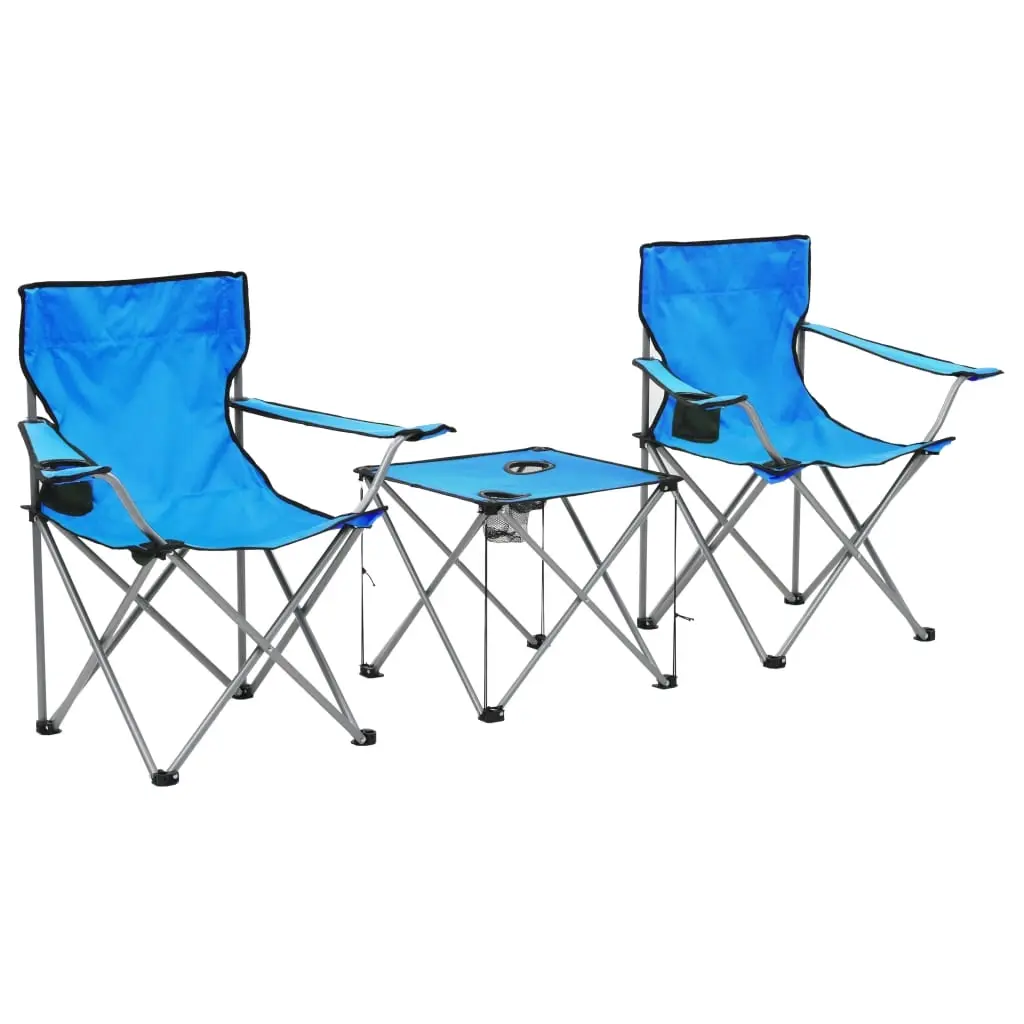 Camping Table and Chair Set 3 Pieces Blue 44386 - Sports & Outdoor