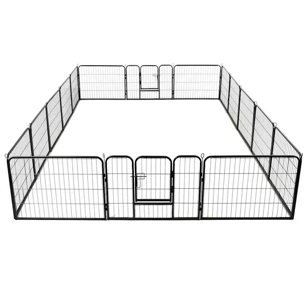 Dog Playpen 16 Panels Steel 60x80 cm Black 275492 - Pets
