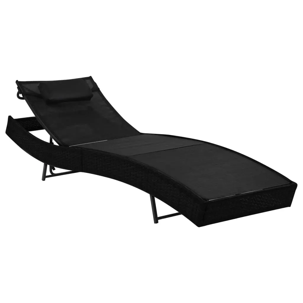 Sun Lounger with Pillow Poly Rattan Black 44717 - Furniture