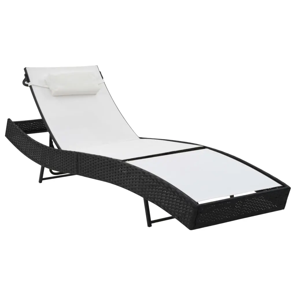 Sun Lounger with Pillow Poly Rattan Black 44718 - Furniture