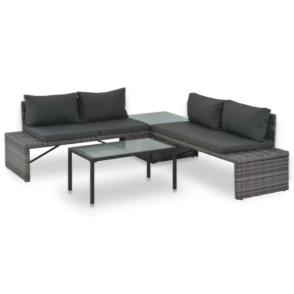 3 Piece Garden Lounge Set with Cushions Poly Rattan Grey 44720 - Furniture