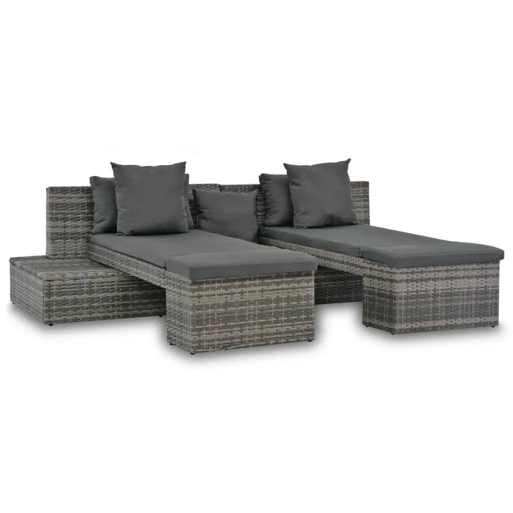 4 Piece Garden Lounge Set with Cushions Poly Rattan Grey 44724 - Furniture