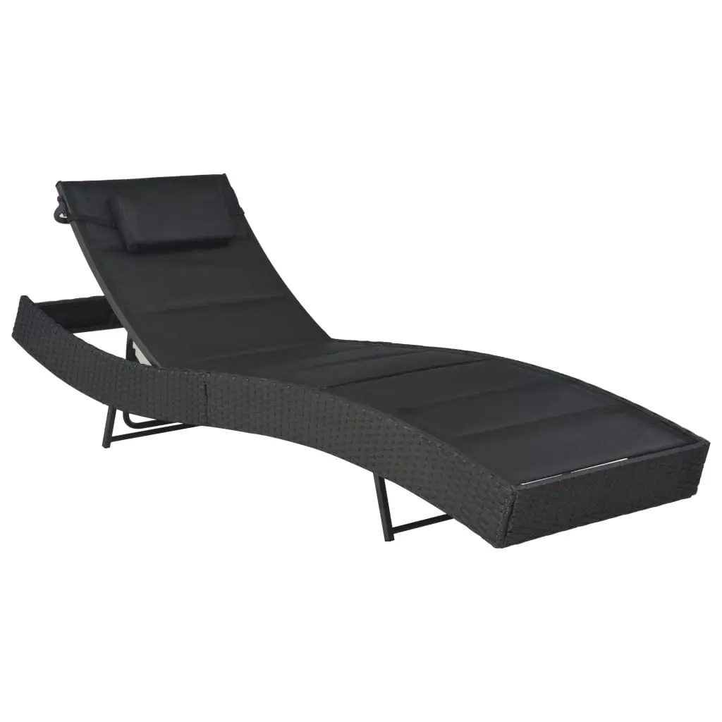 Sun Lounger Poly Rattan and Textilene Black 44896 - Furniture