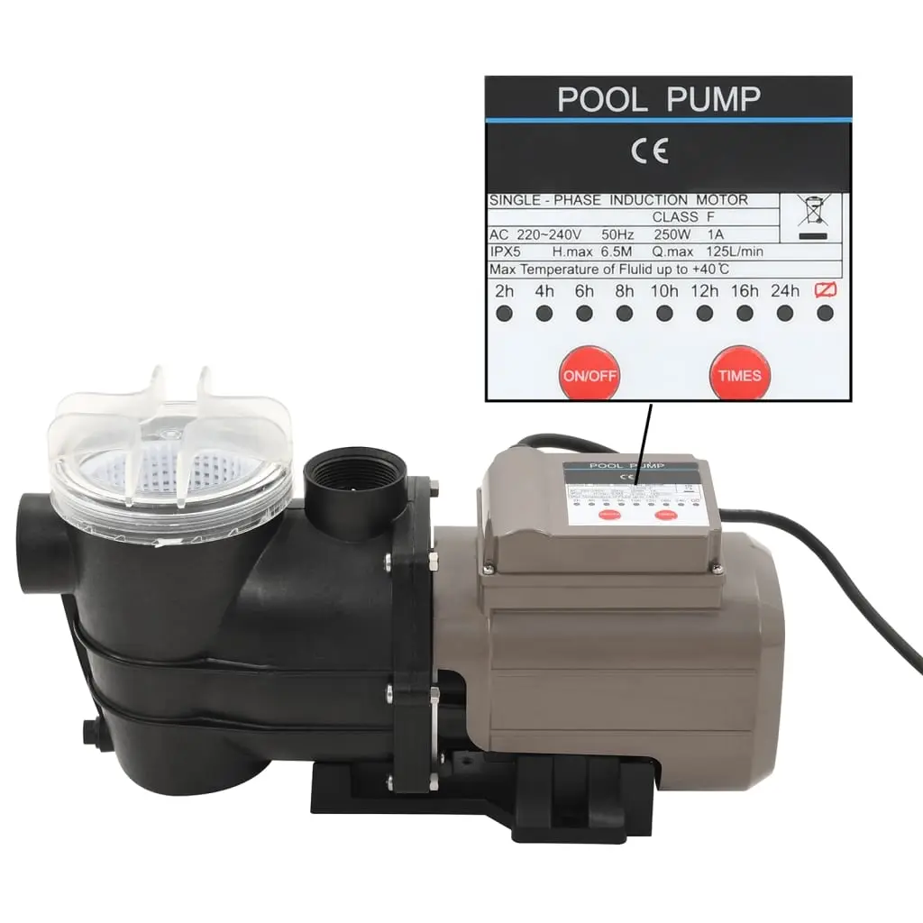 Pool Pump with Timer Black 0.25 HP 8000 L/h 91724 - Home & Garden