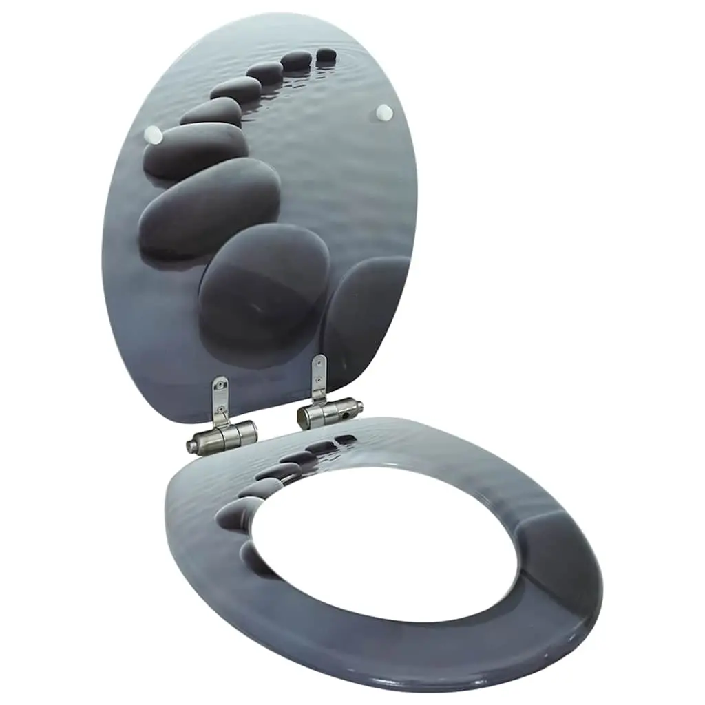 WC Toilet Seat with Soft Close Lid MDF Stones Design 143928 - Hardware