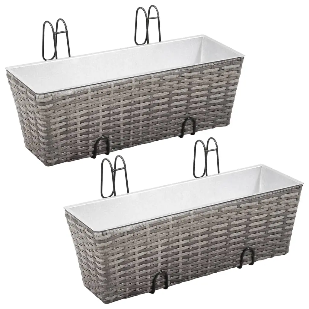Balcony Raised Beds 2 pcs 50 cm Grey Poly Rattan 45428 - Home & Garden