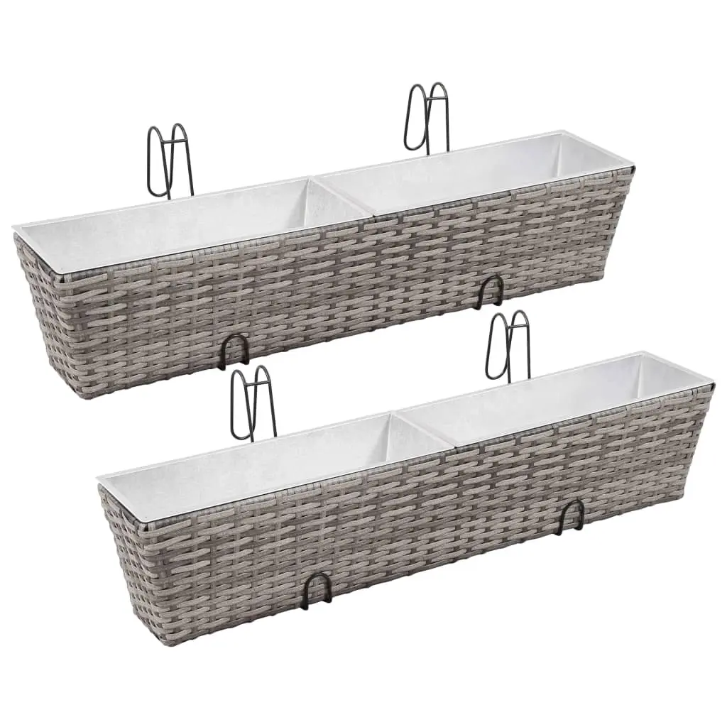 Balcony Raised Beds 2 pcs 80 cm Grey Poly Rattan 45429 - Home & Garden