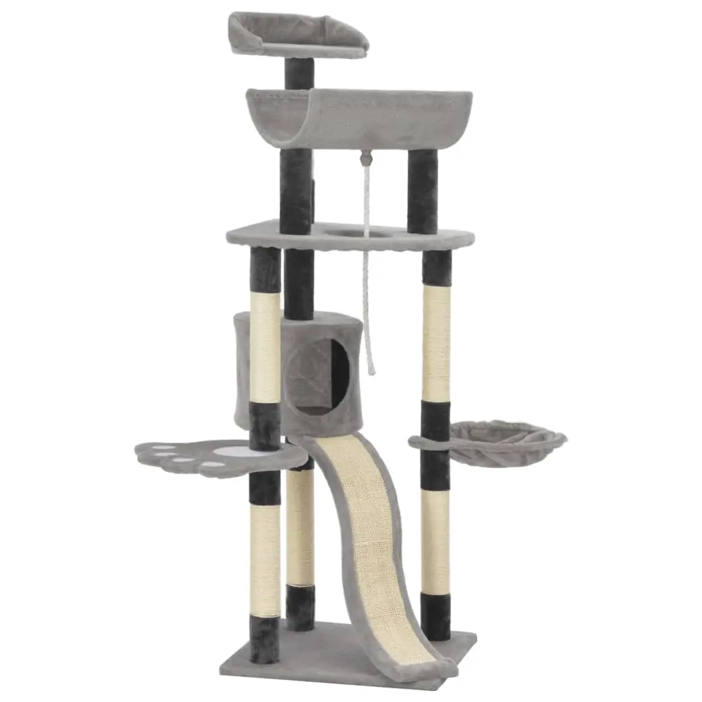 Cat Tree with Sisal Scratching Posts Grey 145 cm 170688 - Pets