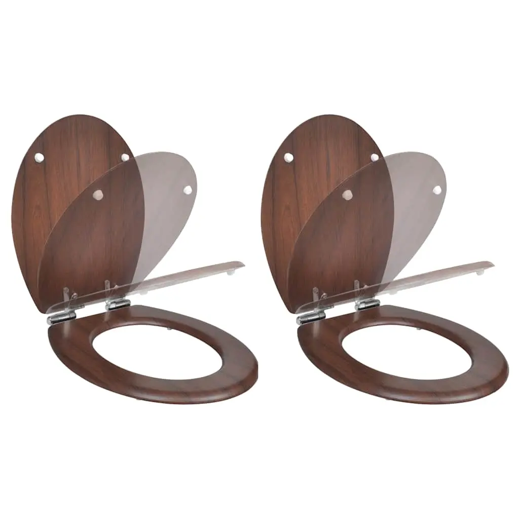 Toilet Seats with Soft Close Lids 2 pcs MDF Brown 275906 - Hardware