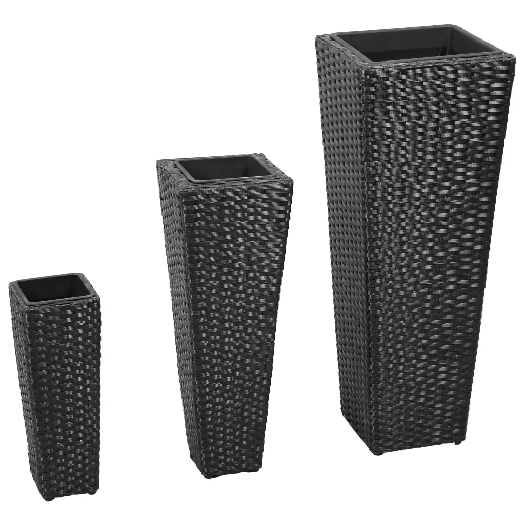 3 Rattan Flower Raised Beds Black 40534 - Home & Garden