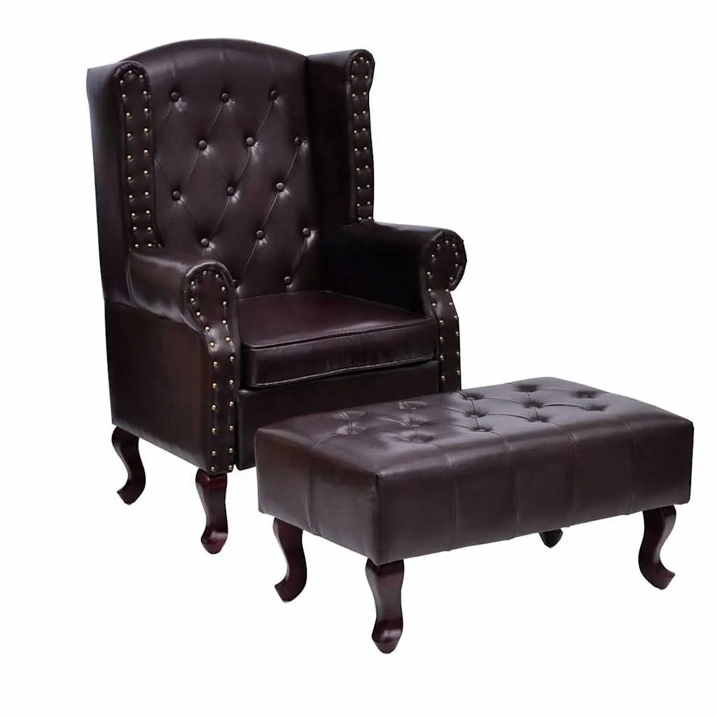 Armchair with Footstool Dark Brown Faux Leather 60784 - Furniture