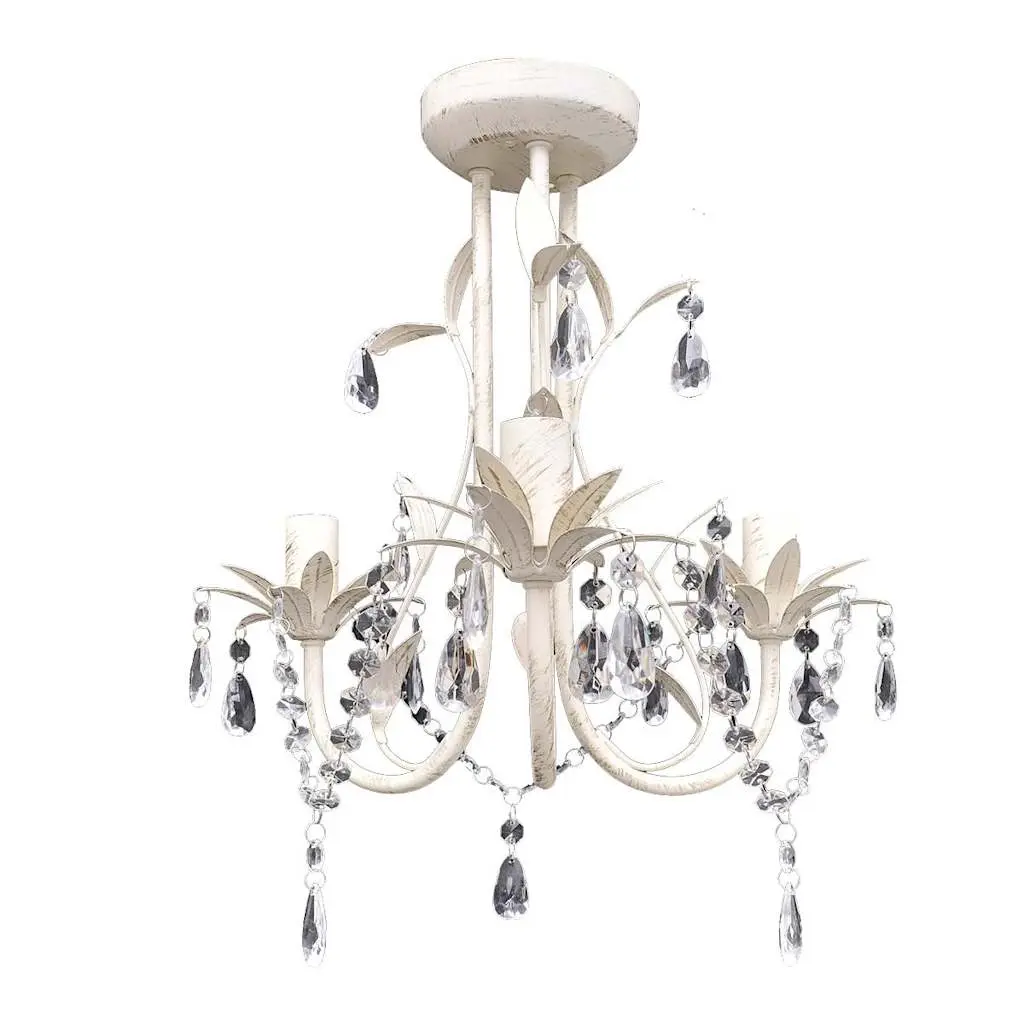 Crystal Pendant Ceiling Lamp Chandelier Elegant White 240686 - Home & Garden