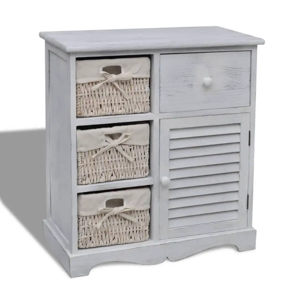 Wooden Cabinet 3 Left Weaving Baskets White 240794 - Furniture