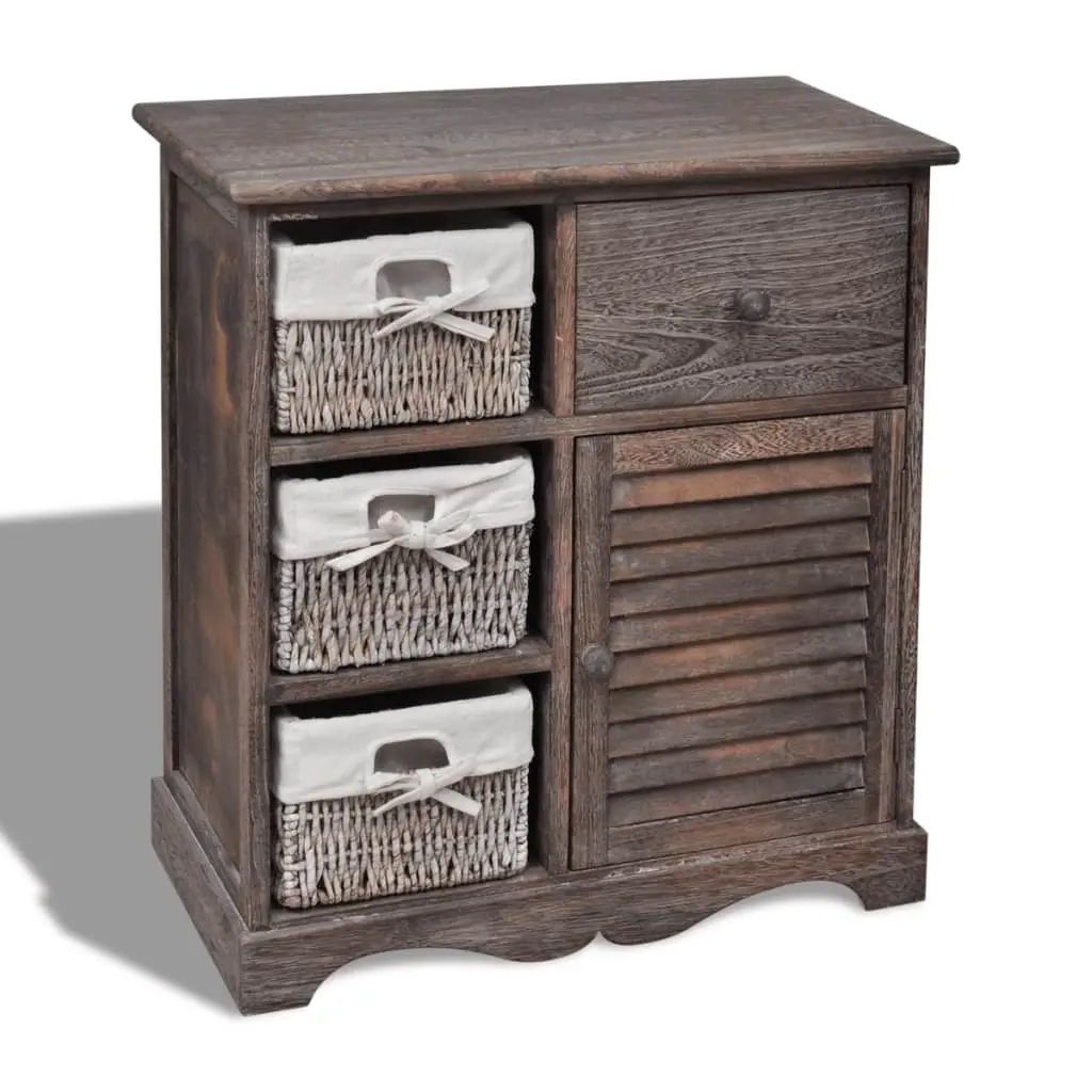 Wooden Cabinet 3 Left Weaving Baskets Brown 240795 - Furniture