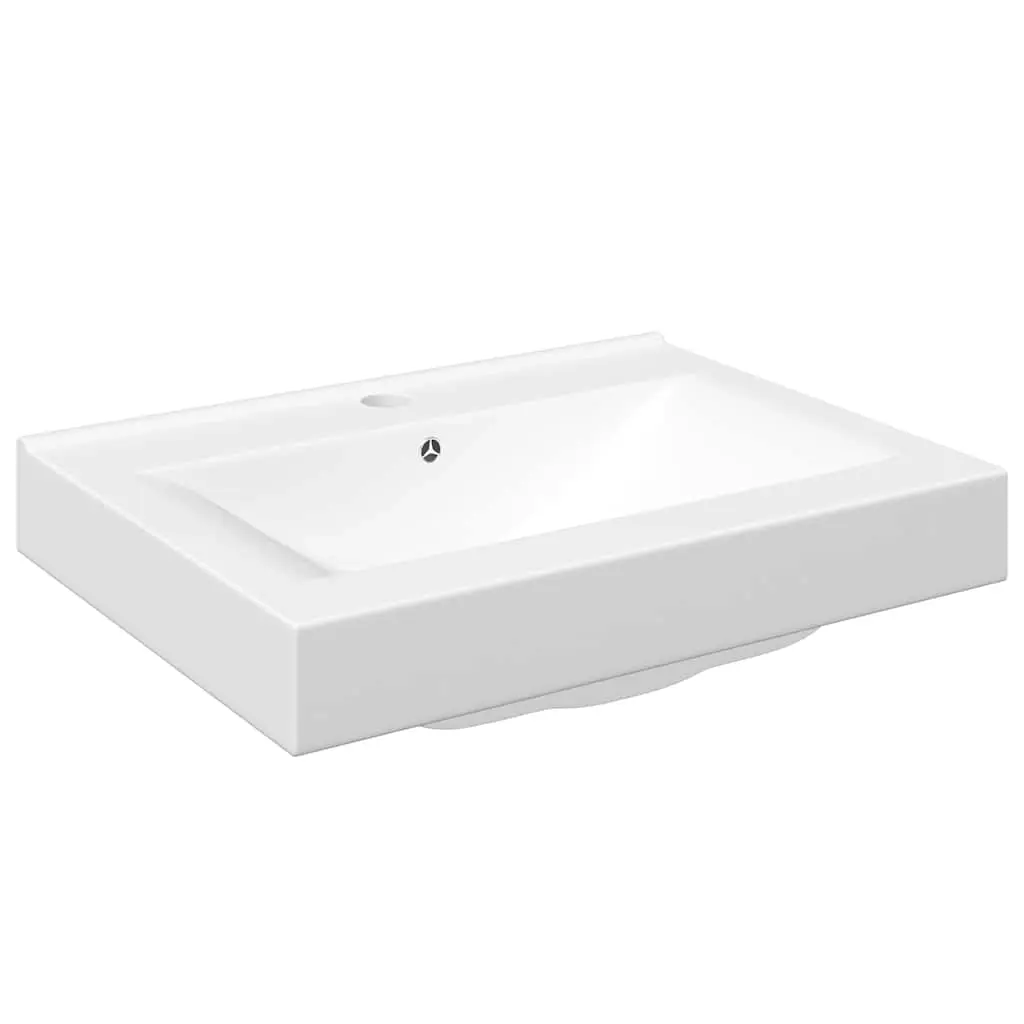 Luxury Ceramic Basin Rectangular Sink White with Faucet Hole 140686 - Hardware