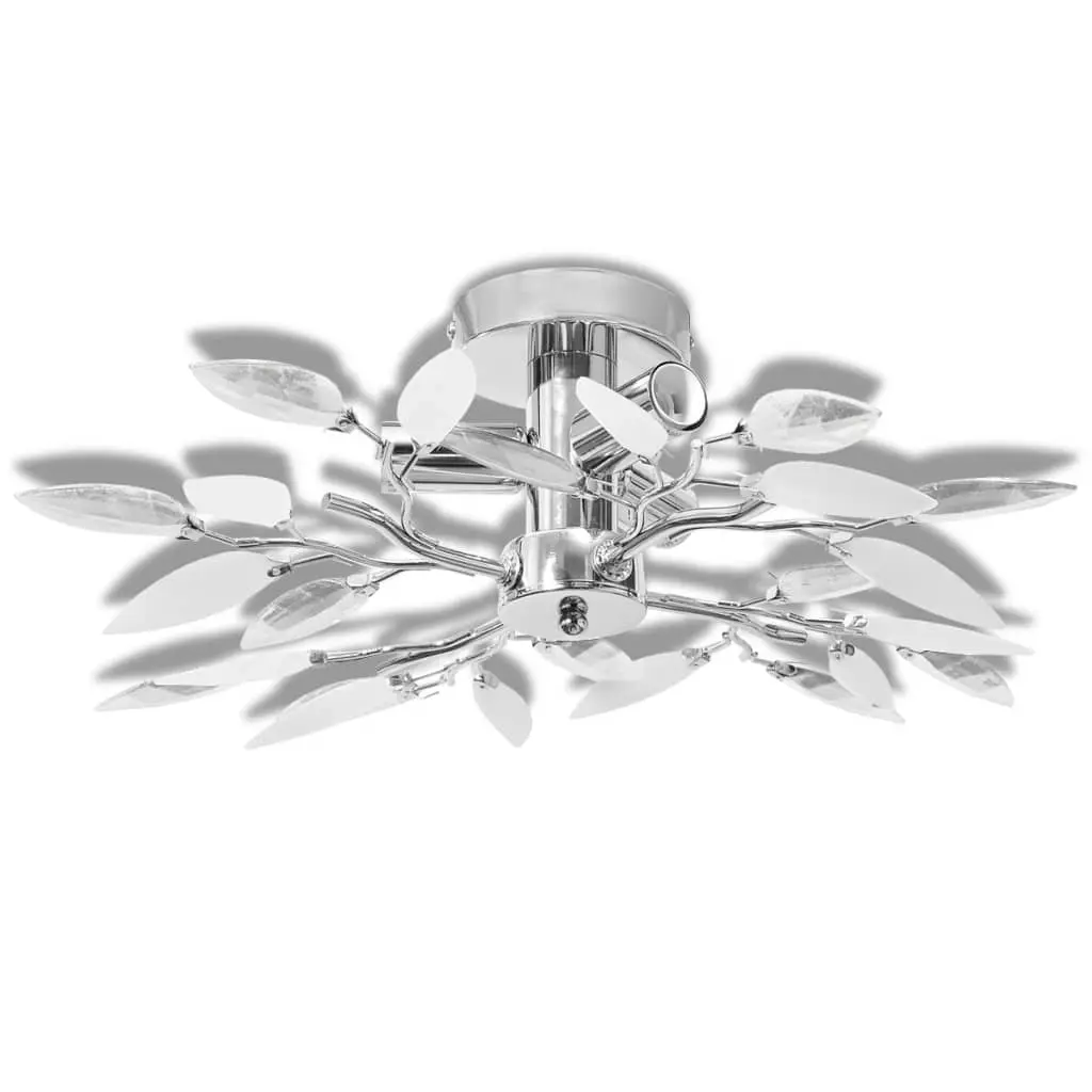 Ceiling Lamp White & Transparent Acrylic Crystal Leaf Arms 3 E14 Bulbs 240980 - Home & Garden