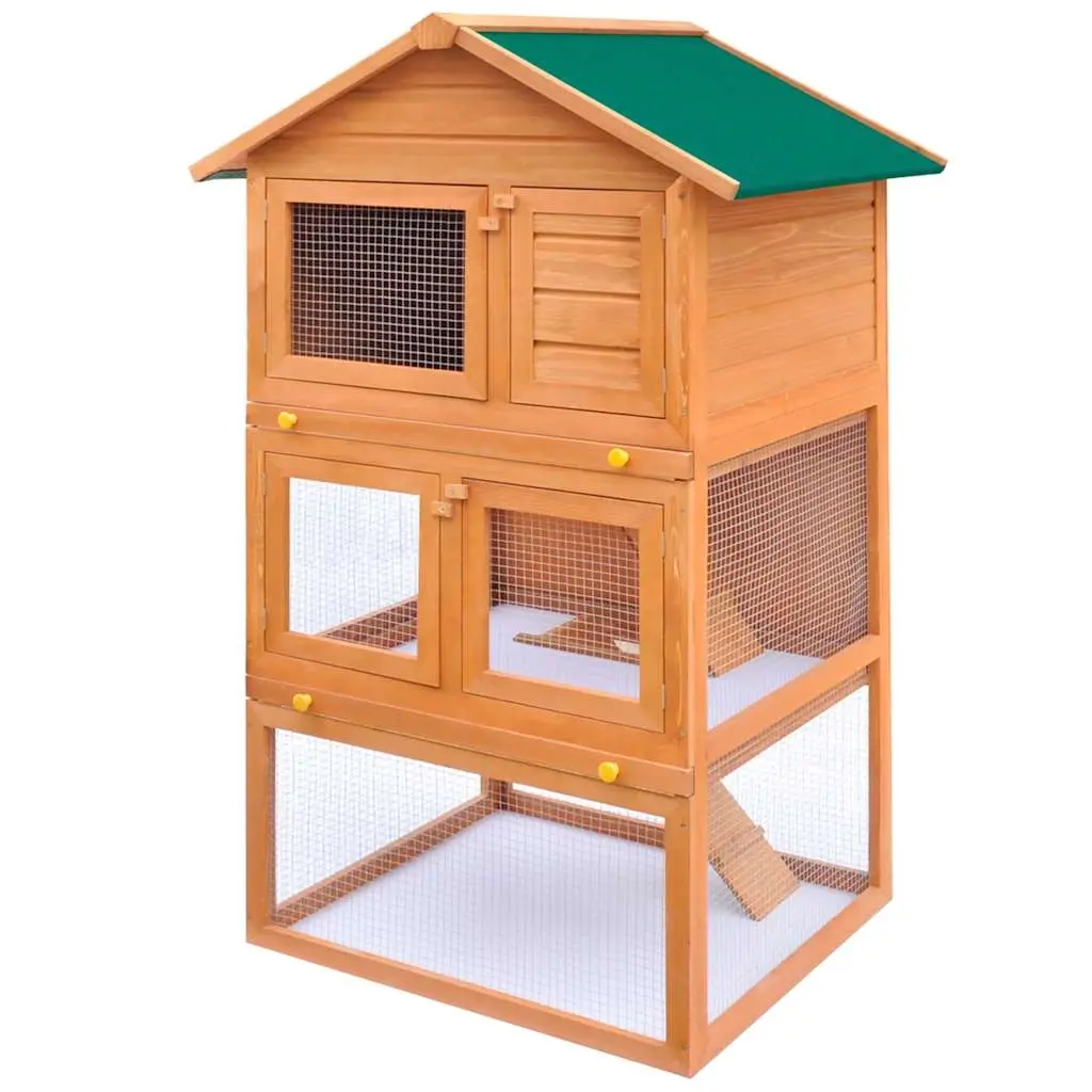 Outdoor Rabbit Hutch Small Animal House Pet Cage 3 Layers Wood 170161 - Pets