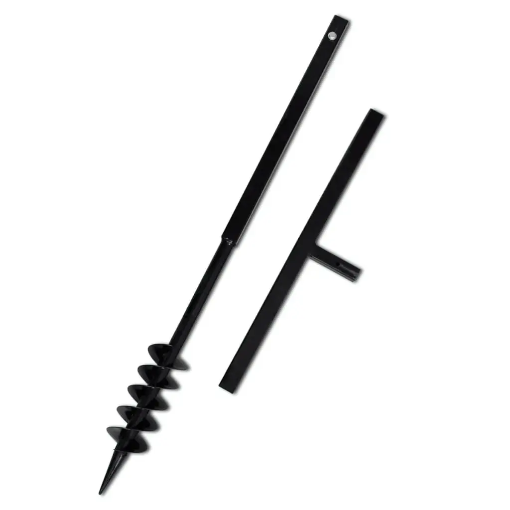 Ground Drill with Handle Auger Bit 80 mm Double Spirals Steel Black 141023 - Hardware