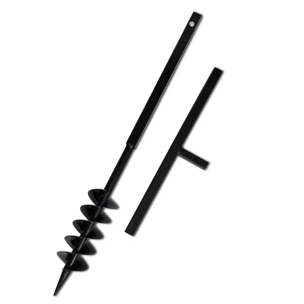 Ground Drill with Handle Auger Bit 100 mm Double Spirals Steel Black 141024 - Hardware