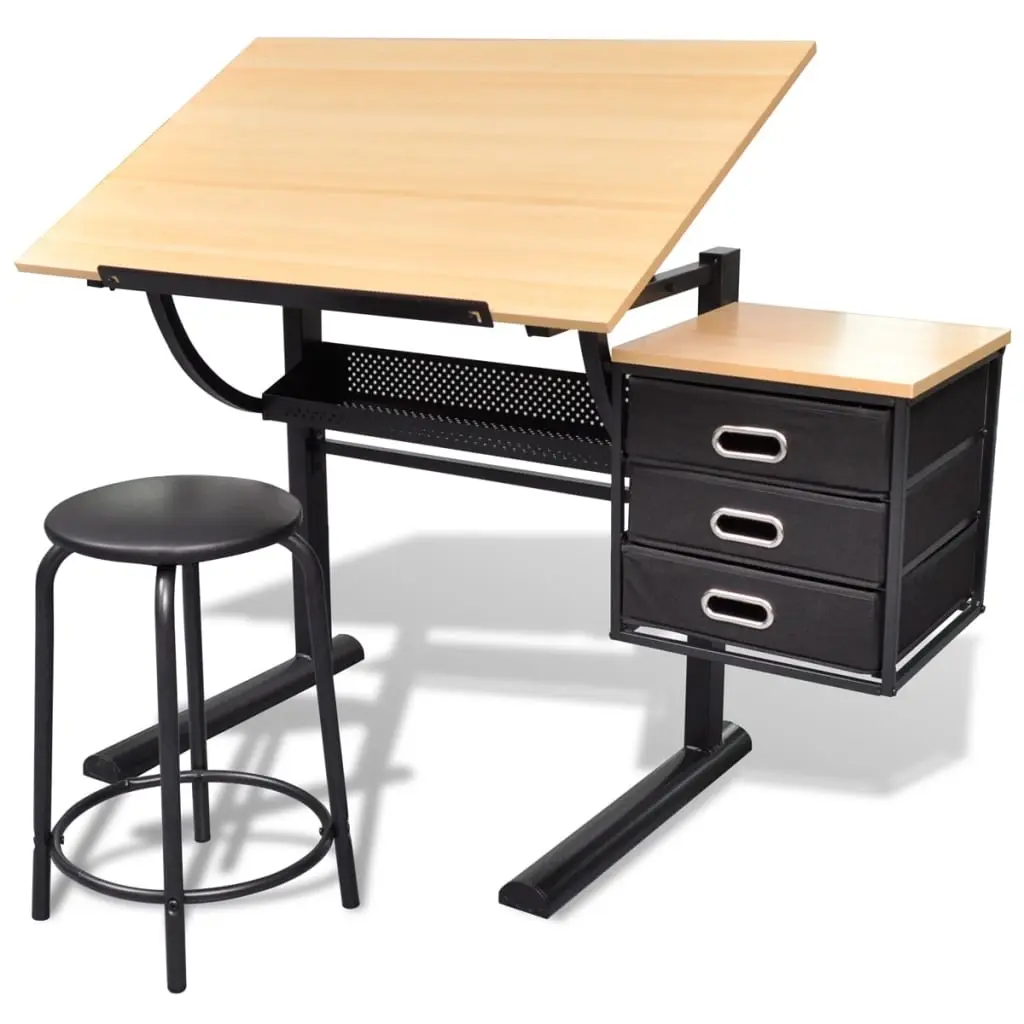 Three Drawers Drawing Table with Stool 20088 - Furniture