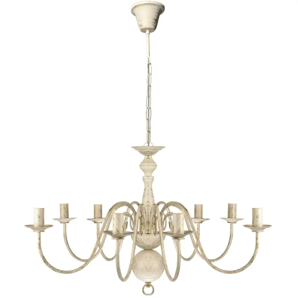 Antique White Metal Chandelier 8 x E14 Bulbs 241383 - Home & Garden