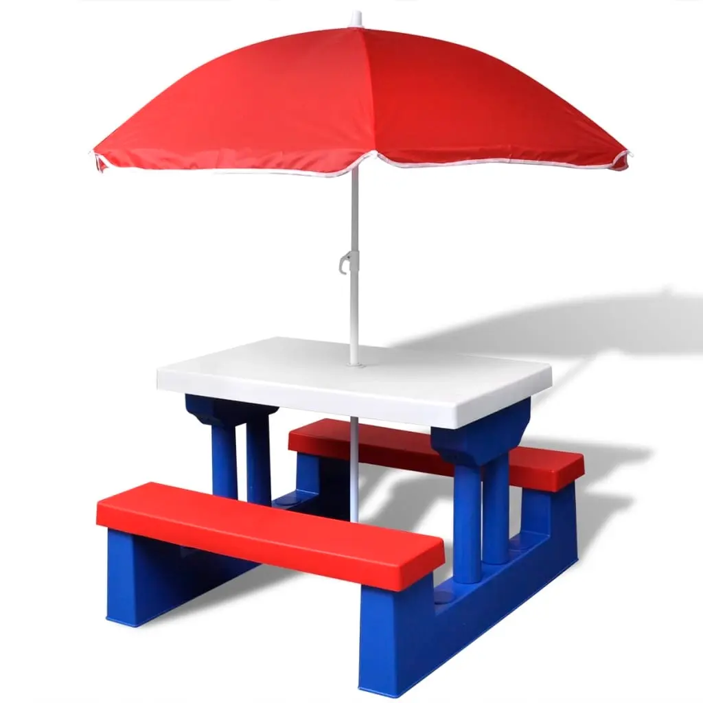 Kids' Picnic Table with Benches and Parasol Multicolour 41455 - Up to 70% Off Kids & Baby Furniture