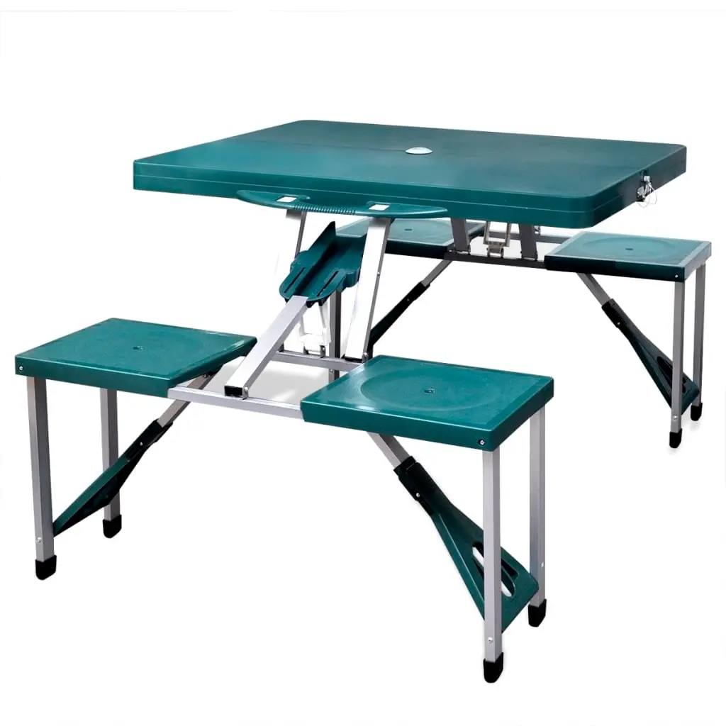Foldable Camping Table Set with 4 Stools Aluminium Extra Light Green 41456 - Sports & Outdoor