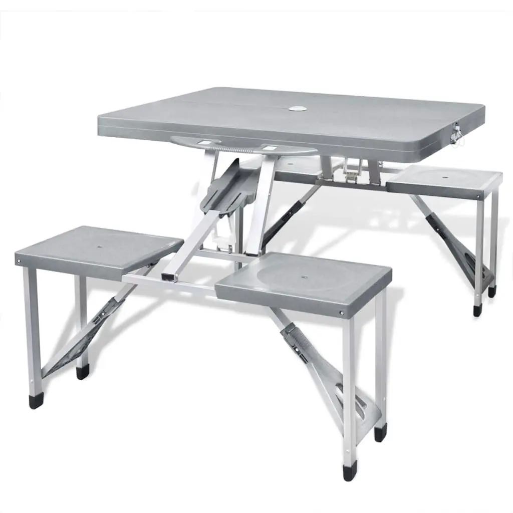 Foldable Camping Table Set with 4 Stools Aluminium Extra Light Grey 41457 - Sports & Outdoor