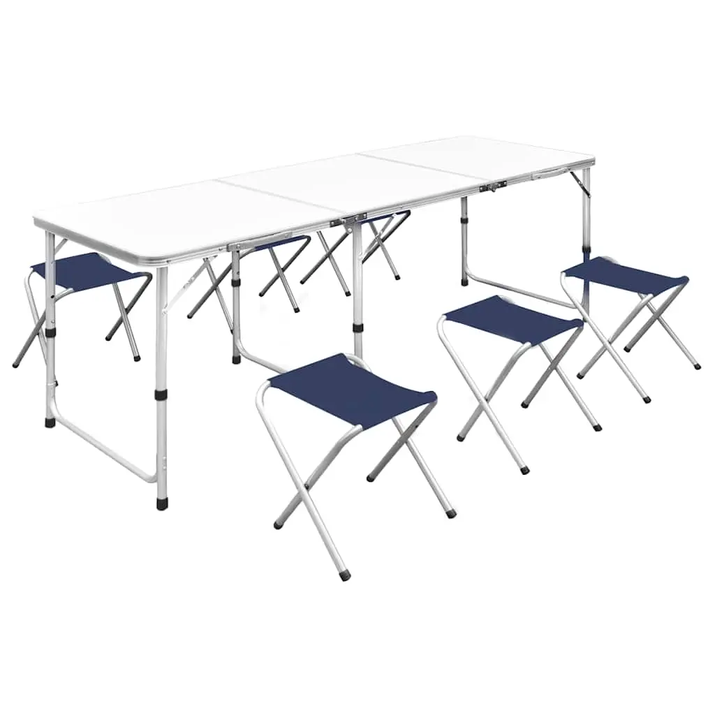 Foldable Camping Table Set with 6 Stools Height Adjustable 180 x 60 cm 41329 - Sports & Outdoor