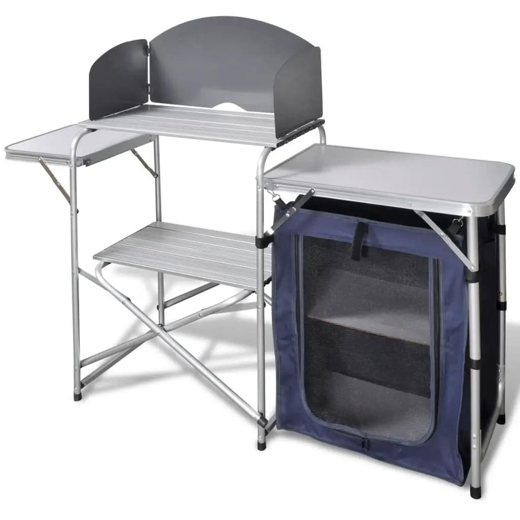 Foldable Camping Kitchen Unit with Windshield Aluminium 41330 - Sports & Outdoor