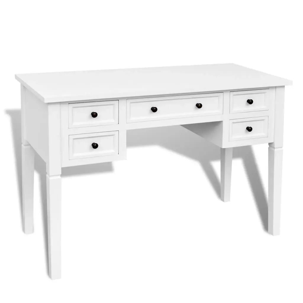 White Writing Desk with 5 Drawers 241533 - Furniture