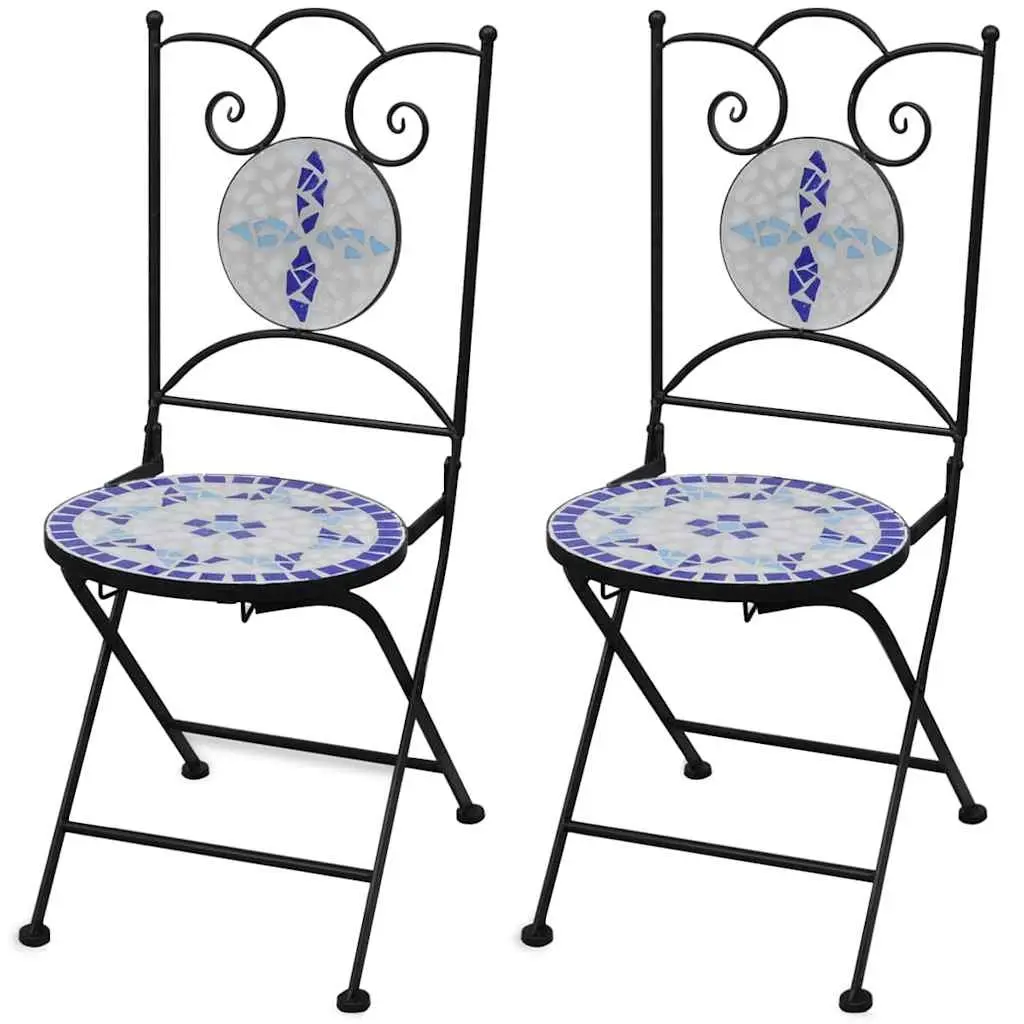 Folding Bistro Chairs 2 pcs Ceramic Blue and White 41531 - Furniture