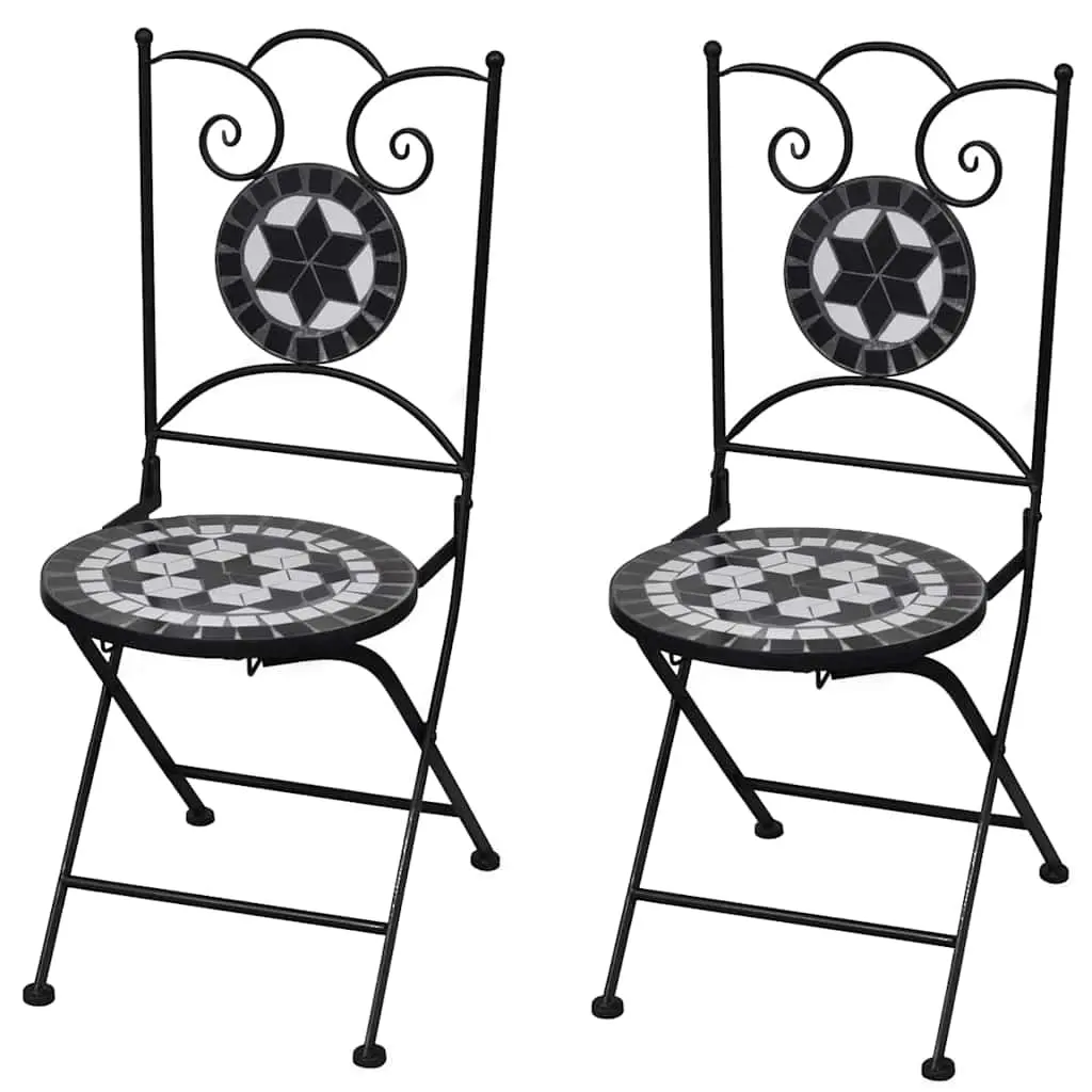 Folding Bistro Chairs 2 pcs Ceramic Black and White 41533 - Furniture