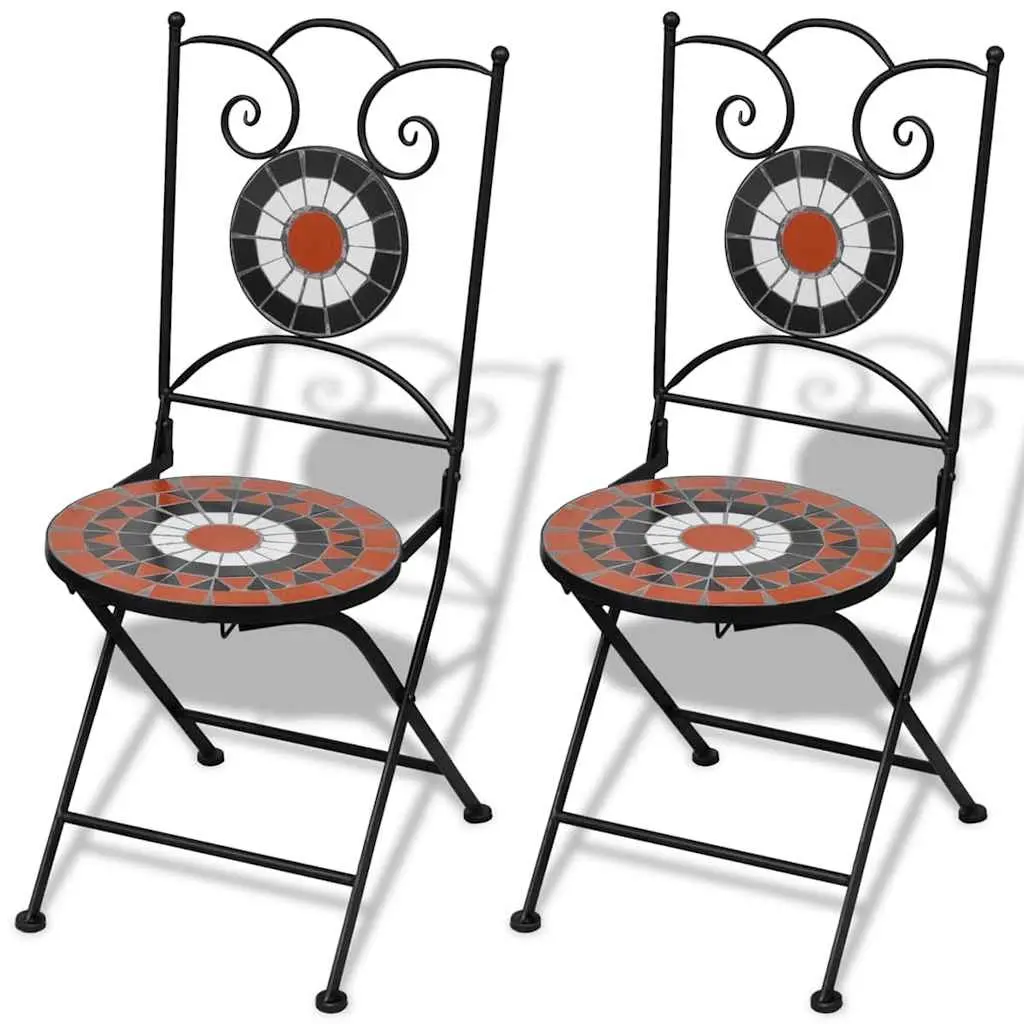 Folding Bistro Chairs 2 pcs Ceramic Terracotta and White 41535 - Furniture