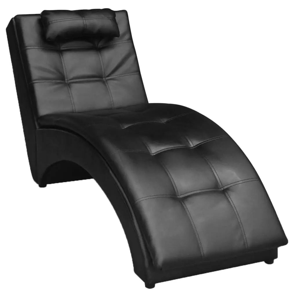 Chaise Longue with Pillow Black Faux Leather 242216 - Furniture