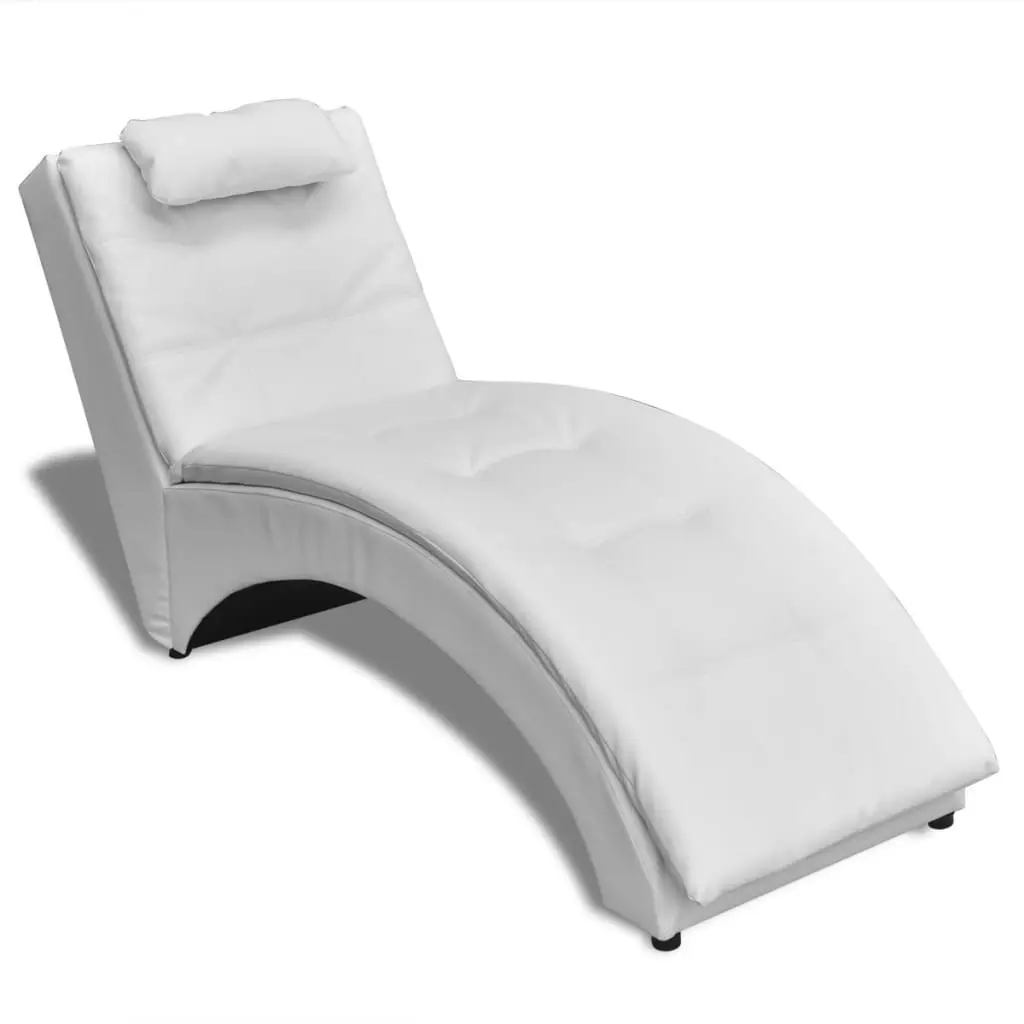 Chaise Longue with Pillow White Faux Leather 242217 - Furniture