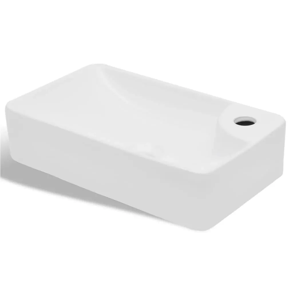 Ceramic Bathroom Sink Basin with Faucet Hole White 141934 - Hardware