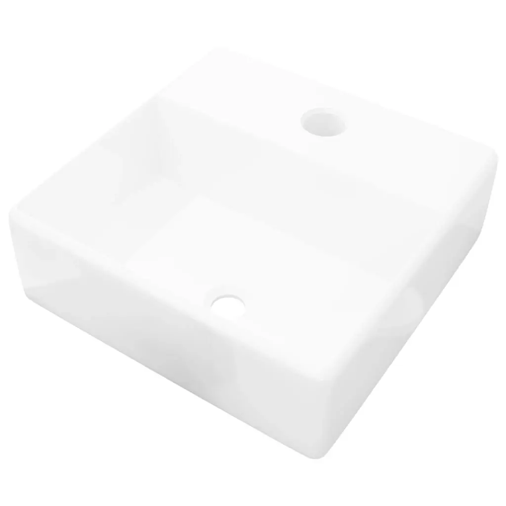 Ceramic Bathroom Sink Basin with Faucet Hole White Square 141940 - Hardware