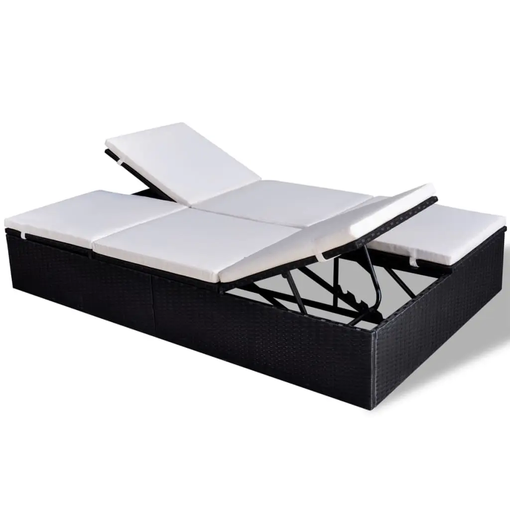 Double Sun Lounger with Cushion Poly Rattan Black 41787 - Furniture