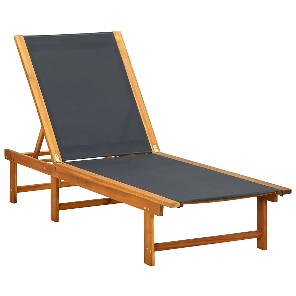 Sun Lounger Solid Acacia Wood and Textilene 41745 - Furniture