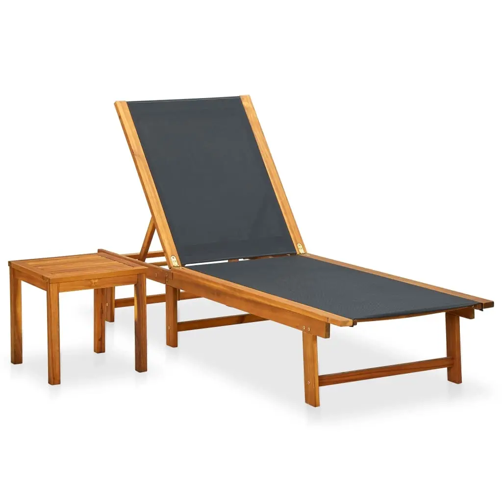 Sun Lounger with Table Solid Acacia Wood and Textilene 41746 - Furniture