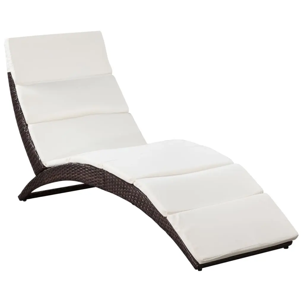 Folding Sun Lounger with Cushion Poly Rattan Brown 41808 - Furniture