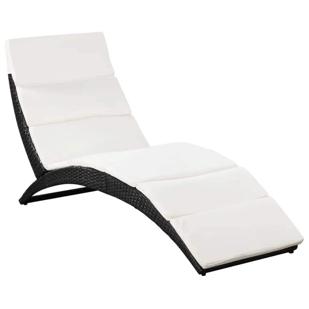 Folding Sun Lounger with Cushion Poly Rattan Black 41809 - Furniture