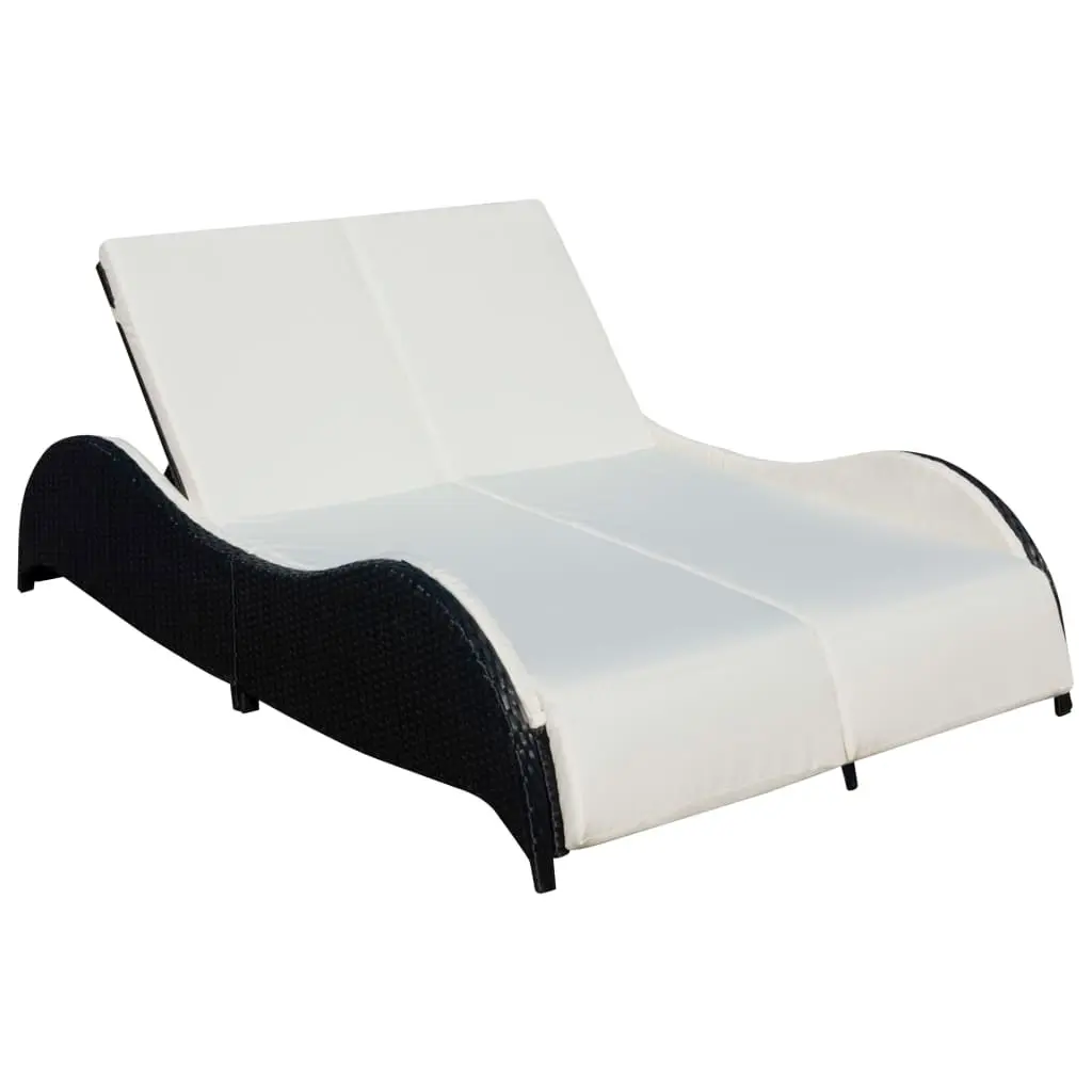 Double Sun Lounger with Cushion Poly Rattan Black 41977 - Furniture