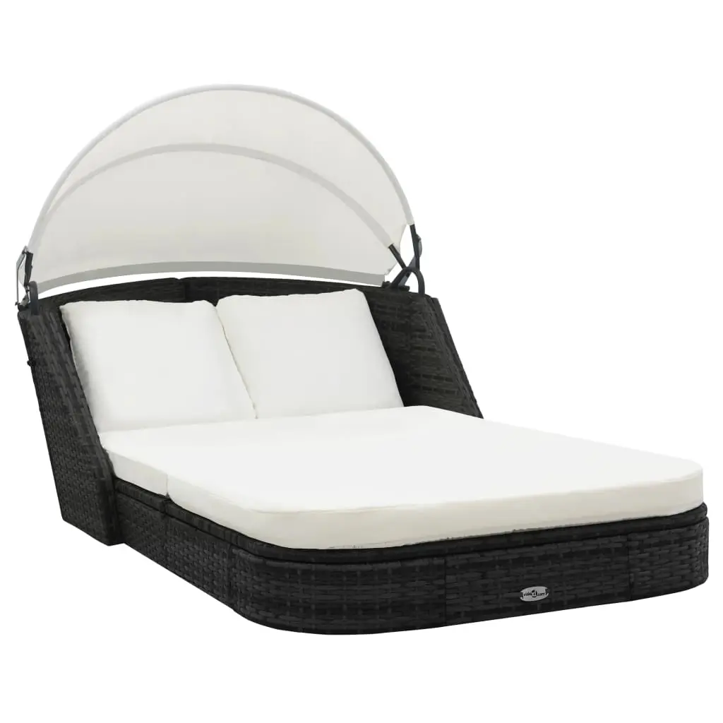 Sun Lounger with Canopy Poly Rattan Black 41983 - Furniture